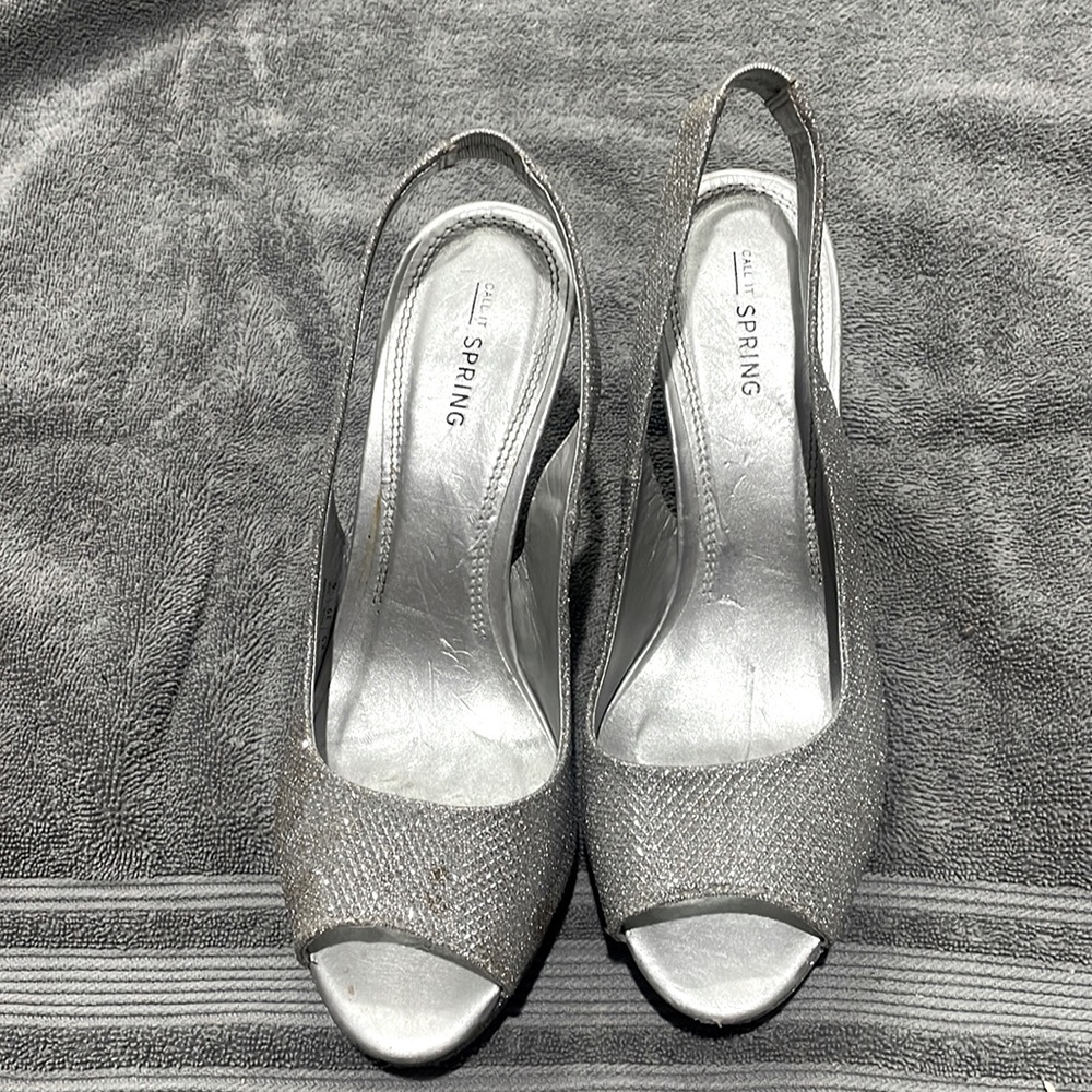 Sparkly silver heels